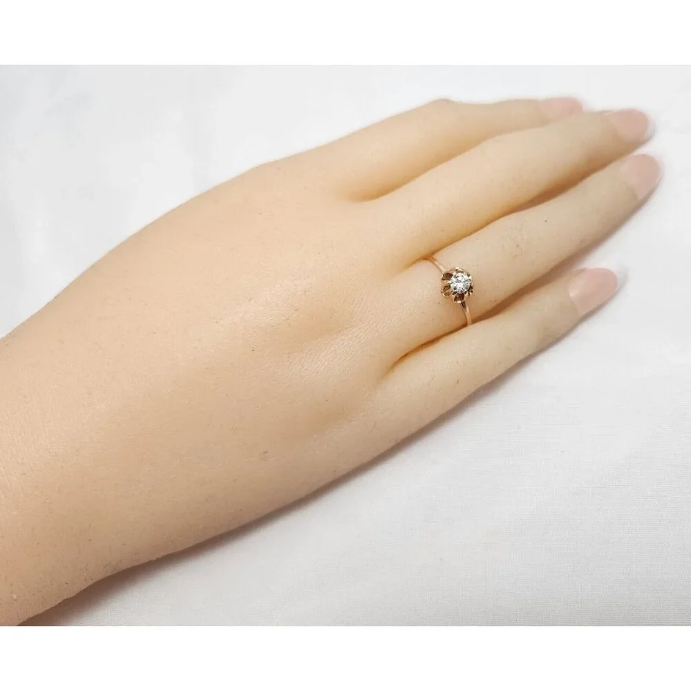 Unique 14K Karat Solid Rose Gold Designer USSR Solitaire Diamond Ring Size 4.75